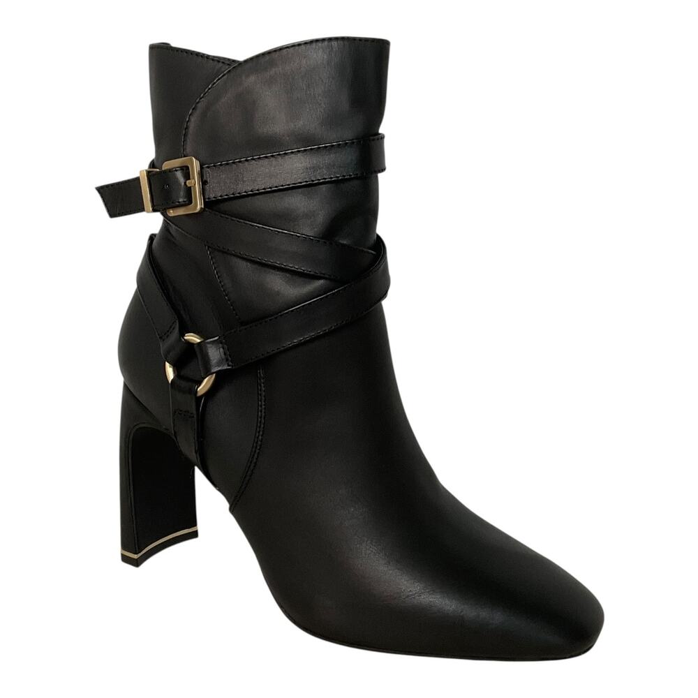Kenneth Cole Women's Nellie Leather Buckled Harness Boots Black Size 10